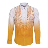 Philippines Barong Style Long Sleeve Button Shirt with Polynesian Art and Leaf Motif Yellow Color LT03 Unisex Yellow - Polynesian Pride