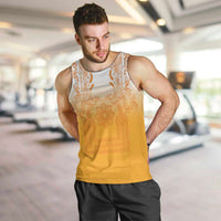 Philippines Barong Style Men Tank Top with Polynesian Art and Leaf Motif Yellow Color LT03 Yellow - Polynesian Pride