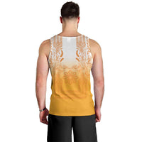 Philippines Barong Style Men Tank Top with Polynesian Art and Leaf Motif Yellow Color LT03 - Polynesian Pride