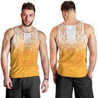 Philippines Barong Style Men Tank Top with Polynesian Art and Leaf Motif Yellow Color LT03 - Polynesian Pride