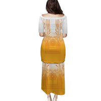 Philippines Barong Style Puletasi with Polynesian Art and Leaf Motif Yellow Color LT03 - Polynesian Pride