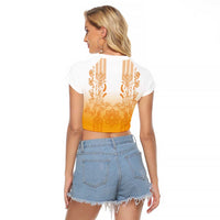 Philippines Barong Style Raglan Cropped T Shirt with Polynesian Art and Leaf Motif Yellow Color LT03 - Polynesian Pride