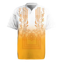 Philippines Barong Style Rugby Jersey with Polynesian Art and Leaf Motif Yellow Color LT03 Yellow - Polynesian Pride