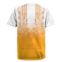 Philippines Barong Style Rugby Jersey with Polynesian Art and Leaf Motif Yellow Color LT03 - Polynesian Pride