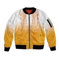 Philippines Barong Style Sleeve Zip Bomber Jacket with Polynesian Art and Leaf Motif Yellow Color LT03 Unisex Yellow - Polynesian Pride