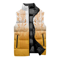 Philippines Barong Style Sleeveless Puffer Jacket with Polynesian Art and Leaf Motif Yellow Color LT03 - Polynesian Pride