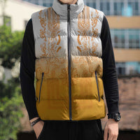Philippines Barong Style Sleeveless Puffer Jacket with Polynesian Art and Leaf Motif Yellow Color LT03 - Polynesian Pride