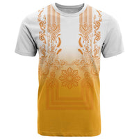 Philippines Barong Style T Shirt with Polynesian Art and Leaf Motif Yellow Color LT03 Yellow - Polynesian Pride