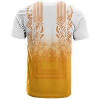 Philippines Barong Style T Shirt with Polynesian Art and Leaf Motif Yellow Color LT03 - Polynesian Pride