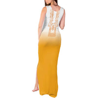 Philippines Barong Style Tank Maxi Dress with Polynesian Art and Leaf Motif Yellow Color LT03 - Polynesian Pride