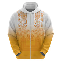 Philippines Barong Style Zip Hoodie with Polynesian Art and Leaf Motif Yellow Color LT03 - Polynesian Pride
