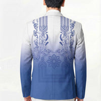 Philippines Barong Style Blazer with Polynesian Art and Leaf Motif Blue Color LT03 - Polynesian Pride