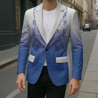 Philippines Barong Style Blazer with Polynesian Art and Leaf Motif Blue Color LT03 - Polynesian Pride