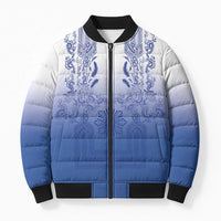 Philippines Barong Style Bomber Puffer Jacket with Polynesian Art and Leaf Motif Blue Color LT03 Unisex Blue - Polynesian Pride