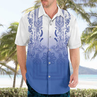 Philippines Barong Style Hawaiian Shirt with Polynesian Art and Leaf Motif Blue Color LT03 - Polynesian Pride