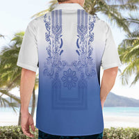 Philippines Barong Style Hawaiian Shirt with Polynesian Art and Leaf Motif Blue Color LT03 - Polynesian Pride
