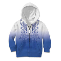 Philippines Barong Style Kid Hoodie with Polynesian Art and Leaf Motif Blue Color LT03 Zip Hoodie Blue - Polynesian Pride