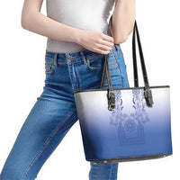 Philippines Barong Style Leather Tote Bag with Polynesian Art and Leaf Motif Blue Color LT03 - Polynesian Pride