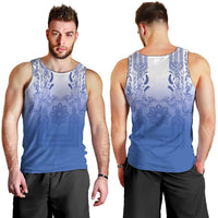 Philippines Barong Style Men Tank Top with Polynesian Art and Leaf Motif Blue Color LT03 - Polynesian Pride