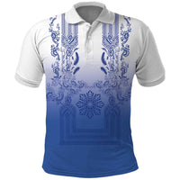 Philippines Barong Style Polo Shirt with Polynesian Art and Leaf Motif Blue Color LT03 Blue - Polynesian Pride