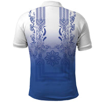 Philippines Barong Style Polo Shirt with Polynesian Art and Leaf Motif Blue Color LT03 - Polynesian Pride