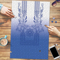 Philippines Barong Style Puzzle with Polynesian Art and Leaf Motif Blue Color LT03 Blue - Polynesian Pride