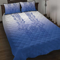 Philippines Barong Style Quilt Bed Set with Polynesian Art and Leaf Motif Blue Color LT03 Blue - Polynesian Pride