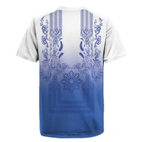 Philippines Barong Style Rugby Jersey with Polynesian Art and Leaf Motif Blue Color LT03 - Polynesian Pride