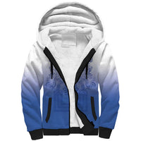 Philippines Barong Style Sherpa Hoodie with Polynesian Art and Leaf Motif Blue Color LT03 Unisex Blue - Polynesian Pride