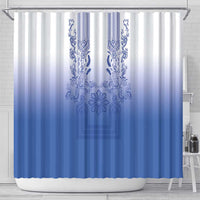 Philippines Barong Style Shower Curtain with Polynesian Art and Leaf Motif Blue Color LT03 - Polynesian Pride