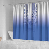 Philippines Barong Style Shower Curtain with Polynesian Art and Leaf Motif Blue Color LT03 - Polynesian Pride