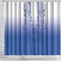 Philippines Barong Style Shower Curtain with Polynesian Art and Leaf Motif Blue Color LT03 - Polynesian Pride
