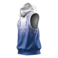 Philippines Barong Style Sleeveless Hoodie with Polynesian Art and Leaf Motif Blue Color LT03 - Polynesian Pride