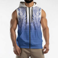 Philippines Barong Style Sleeveless Zip Hoodie with Polynesian Art and Leaf Motif Blue Color LT03 - Polynesian Pride