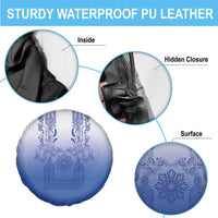Philippines Barong Style Spare Tire Cover with Polynesian Art and Leaf Motif Blue Color LT03 - Polynesian Pride