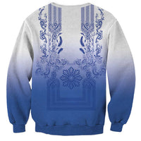 Philippines Barong Style Sweatshirt with Polynesian Art and Leaf Motif Blue Color LT03 - Polynesian Pride