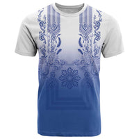 Philippines Barong Style T Shirt with Polynesian Art and Leaf Motif Blue Color LT03 Blue - Polynesian Pride