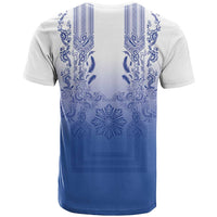 Philippines Barong Style T Shirt with Polynesian Art and Leaf Motif Blue Color LT03 - Polynesian Pride