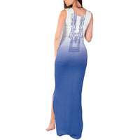 Philippines Barong Style Tank Maxi Dress with Polynesian Art and Leaf Motif Blue Color LT03 - Polynesian Pride