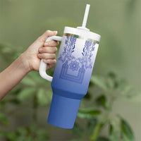 Philippines Barong Style Tumbler With Handle with Polynesian Art and Leaf Motif Blue Color LT03 - Polynesian Pride