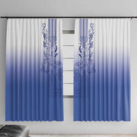 Philippines Barong Style Window Curtain with Polynesian Art and Leaf Motif Blue Color LT03 With Hooks Blue - Polynesian Pride