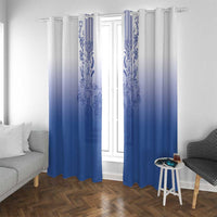 Philippines Barong Style Window Curtain with Polynesian Art and Leaf Motif Blue Color LT03 With Grommets Blue - Polynesian Pride
