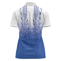 Philippines Barong Style Women Polo Shirt with Polynesian Art and Leaf Motif Blue Color LT03 - Polynesian Pride