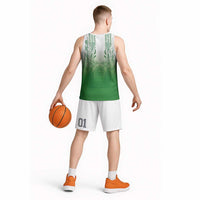 Philippines Barong Style Basketball Jersey with Polynesian Art and Leaf Motif Green Color LT03 - Polynesian Pride