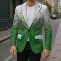 Philippines Barong Style Blazer with Polynesian Art and Leaf Motif Green Color LT03 - Polynesian Pride