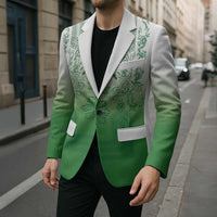 Philippines Barong Style Blazer with Polynesian Art and Leaf Motif Green Color LT03 - Polynesian Pride