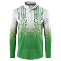 Philippines Barong Style Button Sweatshirt with Polynesian Art and Leaf Motif Green Color LT03 Green - Polynesian Pride