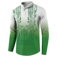 Philippines Barong Style Button Sweatshirt with Polynesian Art and Leaf Motif Green Color LT03 - Polynesian Pride