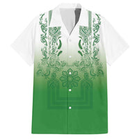 Philippines Barong Style Hawaiian Shirt with Polynesian Art and Leaf Motif Green Color LT03 Green - Polynesian Pride