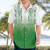 Philippines Barong Style Hawaiian Shirt with Polynesian Art and Leaf Motif Green Color LT03 - Polynesian Pride